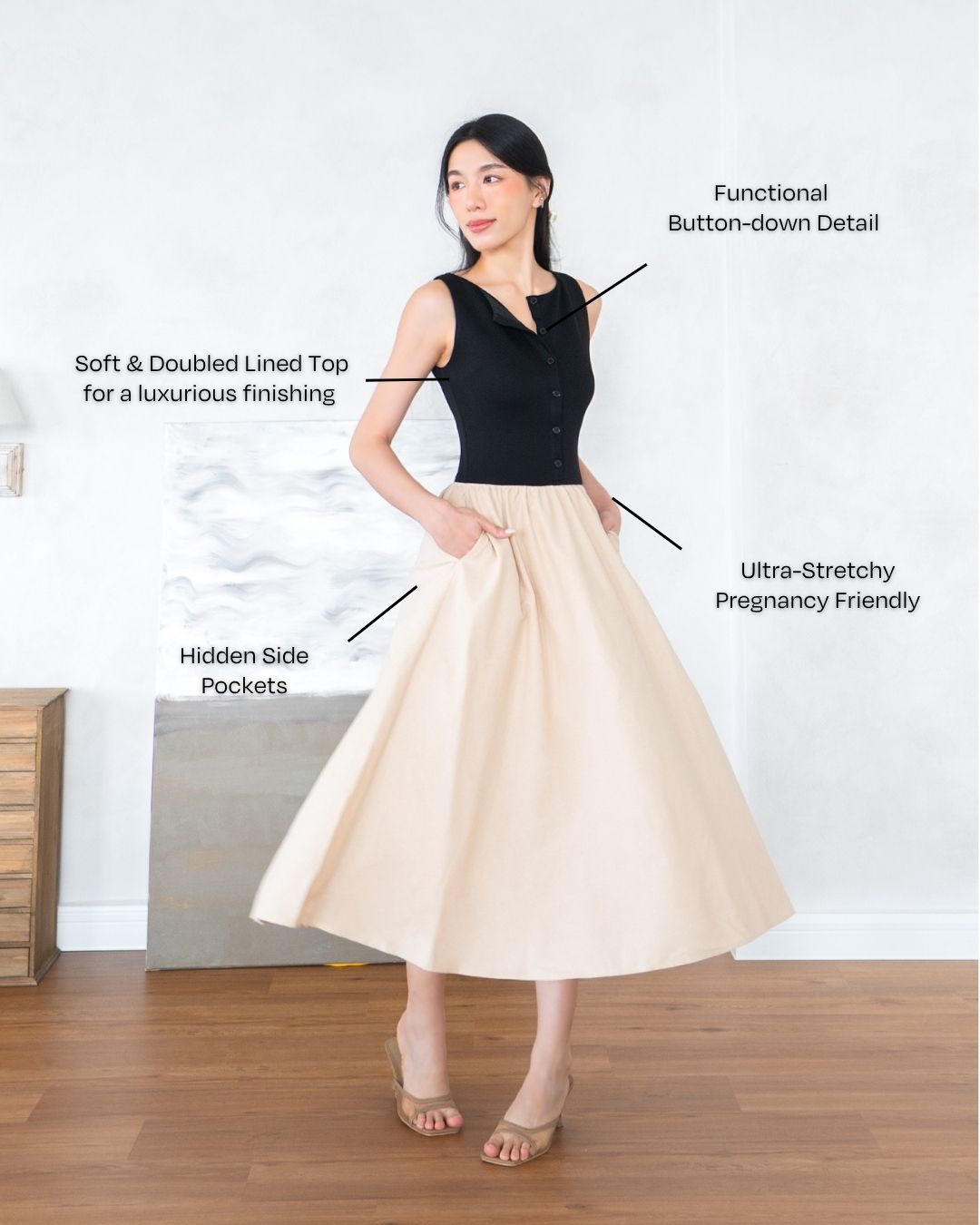 KATELYN in Black & Almond (runs slightly larger)