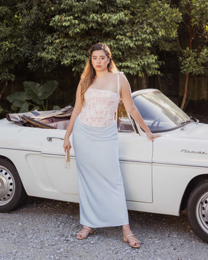 JO Maxi Skirt in Light Blue & Red