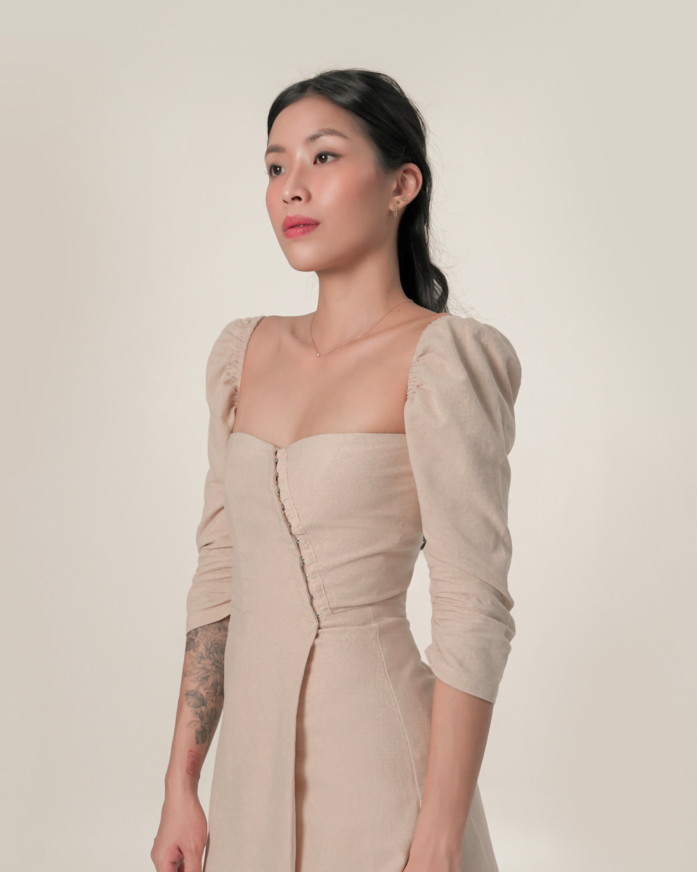 HAILEY Wrap Dress in Warm Beige (Runs Large)