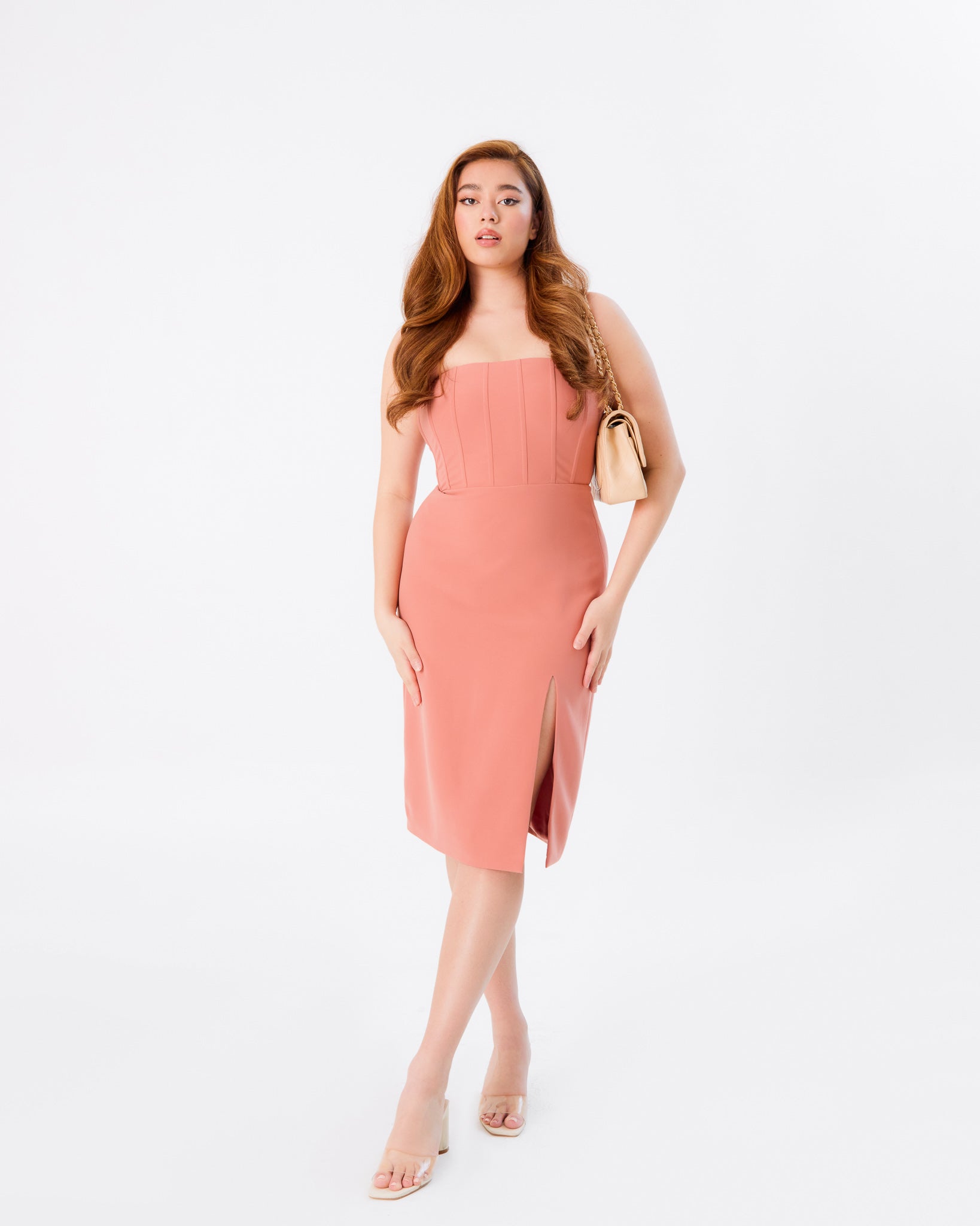 SERENE Corset Midi Dress in Dust Pink